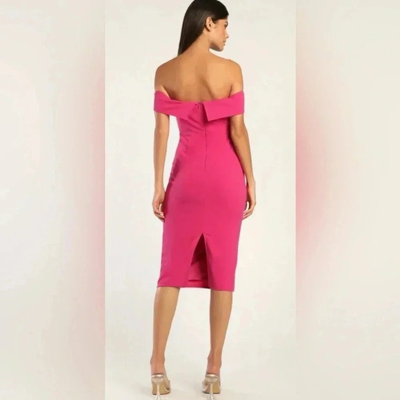 Lulus My Favorite Night Pink Off the Shoulder Bodycon Midi - Picture 4 of 6